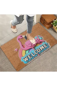 Valerine Life Gökkuşağı ve Flamingo Welcome Kapı Önü Paspası 45x70cm
