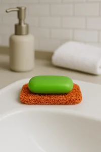 Valerine Life Turuncu Sabunluk Kaymaz Kıvırcık Lif Dokulu Hızlı Kuruyan Su Tahliyeli Sabun Altlığı 7x11cm 3 Adet