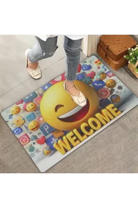 Valerine Life Gülen Surat Emoji Welcome Kapı Önü Paspası 45x70cm