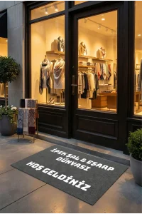 Valerine Life isme Kişiye Firmaya Özel Gri Dijital Baskılı Kaymaz Dükkan Önü İşyeri Ofis Kapı Önü Paspası 50x90cm