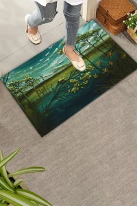 Valerine Life Melankoli Bahçesi Yeşil Renk Welcome Hoş Geldiniz Kapı Önü Paspası 45x70cm