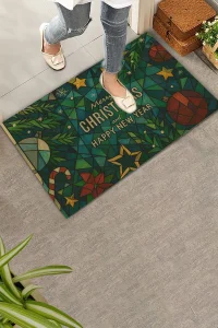 Valerine Life Picasso Tarzı Geometrik Yeşil Yılbaşı Welcome Hoş Geldiniz Kapı Önü Paspası 45x70cm