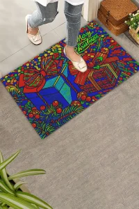 Valerine Life Merry Christmas Yılbaşı Hediye Kutulu Welcome Hoş Geldiniz Kapı Önü Paspası 45x70cm