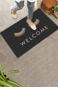 Valerine Life Gözler Üzerinde Buyur İçeri Siyah Kirpik Welcome Hoş Geldiniz Kapı Önü Paspası 45x70cm