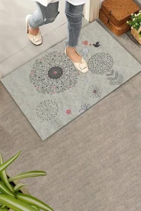 Valerine Life Dilek Otlu Papatya ve Kuşlar Krem Rengi Welcome Hoş Geldiniz Kapı Önü Paspası 45x70cm