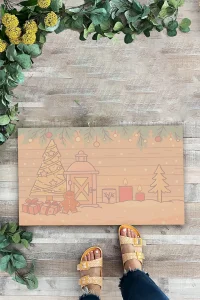 Valerine Life Yılbaşı Kurabiyesi ve Çam Ağaçlı Krem Welcome Hoş Geldiniz Kapı Önü Paspası 45x70cm