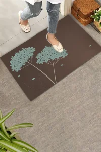 Valerine Life Kişniş Çiçeği Motifli Kahverengi Welcome Hoş Geldiniz Kapı Önü Paspası 45x70cm