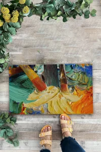 Valerine Life Renkli Yağlı Boya Tuvali Fırça Figürlü Welcome Hoş Geldiniz Kapı Önü Paspası 45x70cm