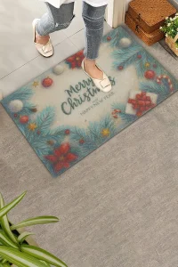Valerine Life Tebeşir Çizimi Yılbaşı Noel Çam Ağaçlı Welcome Hoş Geldiniz Kapı Önü Paspası 45x70cm