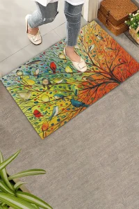 Valerine Life Renkli Kuşlar Hayat Ağacı Welcome Hoş Geldiniz Kapı Önü Paspası 45x70cm