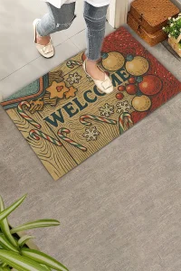 Valerine Life Yılbaşı Baston Şekerli Noel Temalı Welcome Hoş Geldiniz Kapı Önü Paspası 45x70cm