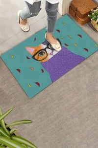 Valerine Life Aristokrat Kedi Yeşil Renkli Welcome Hoş Geldiniz Kapı Önü Paspası 45x70cm