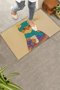 Valerine Life Kedilatte Parke Desenli Krem Rengi Welcome Hoş Geldiniz Kapı Önü Paspası 45x70cm
