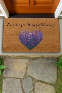 Valerine Life Kalpli Lavanta Evimize Hoş Geldiniz Welcome Kapı Önü Paspası 45x70cm