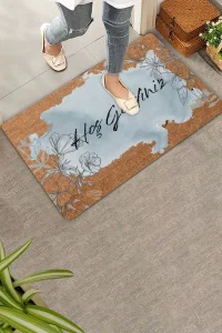 Valerine Life Kara Kalem Gelincik Mavi Renk Hoş Geldiniz Kapı Önü Paspası 45x70cm