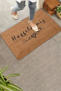 Valerine Life Kara Kalem Kalp Hoş Geldiniz Kapı Önü Paspası 45x70cm