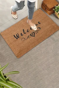 Valerine Life Kara Kalem Kalp Welcome Kapı Önü Paspası 45x70cm