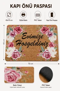 Valerine Life Kırmızı Beyaz Çelenk Gülleri Welcome Ev İç Dış Kapı Önü Paspası 45x70cm