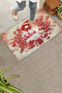 Valerine Life Kırmızı Noel Kapı Süsü Temalı Welcome Kapı Önü Paspası 45x70cm