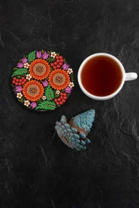 Valerine Life Kırmızı Papatyalı Yıkanabilir Kaydırmaz Ofis Çay ve Fincan Bardak Altlığı 10x10cm 6 Adet