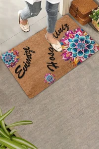 Valerine Life Mandala Mavi Çiçek Evimize Hoş Geldiniz Kapı Önü Paspası 45x70cm