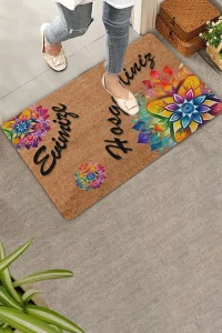 Valerine Life Mandala Turuncu Kırmızı Evimize Hoş Geldiniz Kapı Önü Paspası 45x70cm