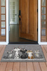 Valerine Life Miyavcıklar Derneği Welcome Hoş Geldiniz Gri Dijital Baskılı Kapı Önü Paspası 45x70cm