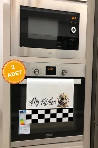 Valerine Life My Kitchen Dama Desenli Papatyalı Mutfak Kurulama Fırın Beyaz El Havlusu %100 Pamuklu 35x50cm 2 Adet