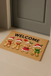 Valerine Life Noel Yılbaşı Kurabiyeleri Kırmızı Kahverengi Welcome Hoş Geldiniz Kapı Önü Paspası 45x70cm