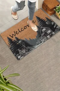 Valerine Life Orman Evi Temalı Çam Ağaçlı Welcome Kapı Önü Paspası 45x70cm