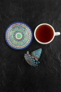 Valerine Life Özbek Papatya Desenli Yıkanabilir Kaydırmaz Ofis Çay ve Fincan Bardak Altlığı 10x10cm 6 Adet