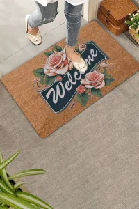 Valerine Life Pembe Gonca Gül Welcome Kapı Önü Paspası 45x70cm