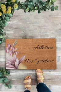 Valerine Life Pembe Lilyum Çiçeği Kişiye, İsme ve Aileye Özel Hoş Geldiniz Kapı Önü Paspası 45x70cm