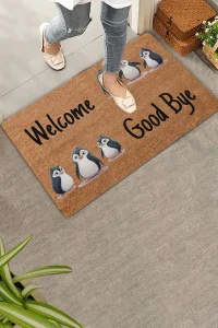 Valerine Life Penguen Welcome ve Good Bye Kapı Önü Paspası 45x70cm