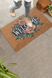 Valerine Life Pudra Rengi Güller Welcome Kapı Önü Paspası 45x70cm