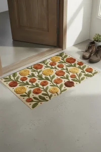 Valerine Life Sıcak İlmekler Nakışlı Güller Temalı Welcome Hoş Geldiniz Dijital Baskılı Kapı Önü Paspası 45x70cm