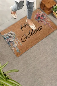Valerine Life Sarkaç Beyaz Pembe Papatya Demetleri Hoş Geldiniz Kapı Önü Paspası 45x70cm