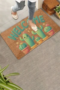 Valerine Life Sevimli Kaktüs Ailesi Welcome Kapı Önü Paspası 45x70cm