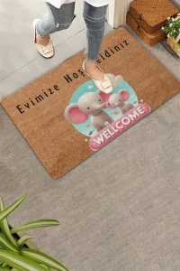 Valerine Life Sevimli Pembe Yavru Filler Evimize Hoş Geldiniz Kapı Önü Paspası 45x70cm