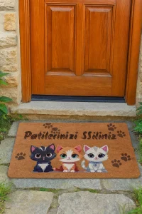 Valerine Life Sevimli Siyah Sarı Beyaz Yavru Kediler Patilerinizi Silin Kapı Önü Paspası 45x70cm