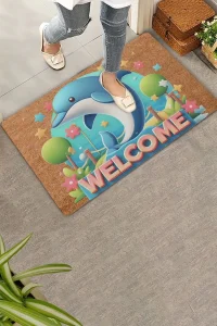 Valerine Life Sevimli Yunus Balığı ve Yıldızlı Welcome Kapı Önü Paspası 45x70cm