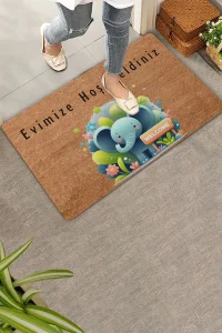 Valerine Life Şirin Fil ve Orman Temalı Evimize Hoş Geldiniz Kapı Önü Paspası 45x70cm