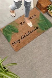 Valerine Life Tropikal Palmiye Yaprağı Evimize Hoş Geldiniz Kapı Önü Paspası 45x70cm