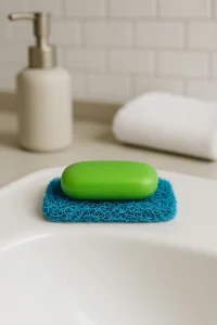 Valerine Life Turkuaz Sabunluk Kaymaz Kıvırcık Lif Dokulu Hızlı Kuruyan Su Tahliyeli Sabun Altlığı 7x11cm 3 Adet