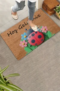 Valerine Life Uğur Böceği ve Papatyalı Welcome Kapı Önü Paspası 45x70cm