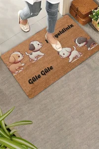 Valerine Life Yavru Köpekler Hoş Geldiniz ve Güle Güle Kapı Önü Paspası 45x70cm