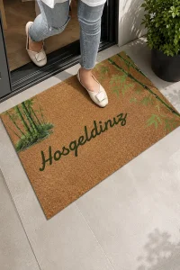 Valerine Life Yeşil Bambu Ağacı Hoş Geldiniz Welcome Ev iç Dış Kapı Önü Paspası 45x70cm