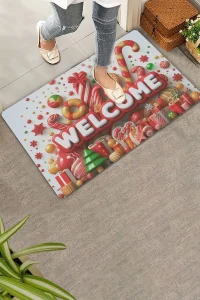 Valerine Life Yılbaşı Baston ve Yuvarlak Şekerler Welcome Kapı Önü Paspası 45x70cm