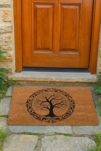 Valerine Life Yuvarlak Ağaç Tablosu Welcome Hoş Geldiniz Kapı Önü Paspası 45x70cm