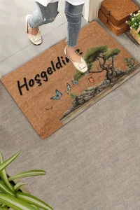 Valerine Life Zeytin Ağacı ve Kelebekler Hoş Geldiniz Kapı Önü Paspası 45x70cm